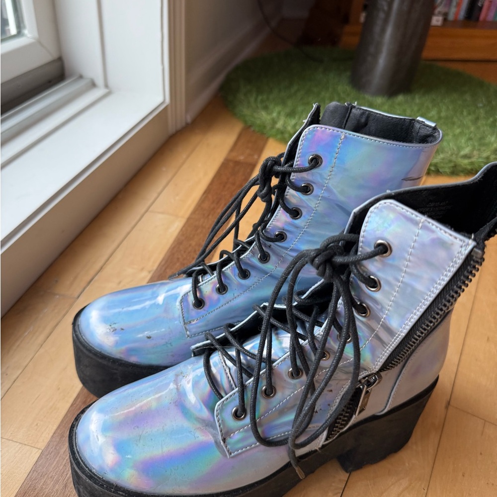 Current Mood holographic Combat Moto Boots
